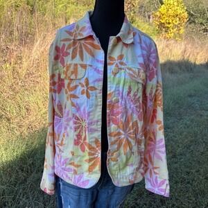 Coldwater Creek Cotton Floral Jacket Button Front Boho Artsy Cottagecore Small